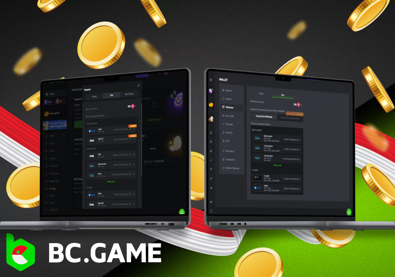 Available payment methods on the casino platform